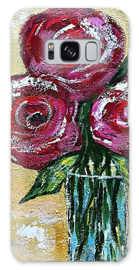 Roses Galaxy Case featuring the painting Three Roses by Mary Mirabal
