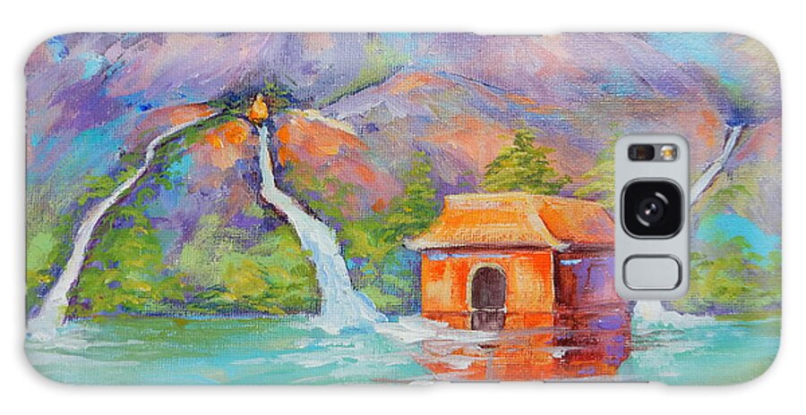 Three Scared Waters With Buddha Galaxy S8 Case featuring the painting Three Sacred Waters by Caroline Patrick