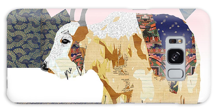 Tibet Galaxy Case featuring the mixed media Tibet Yak Collage by Claudia Schoen