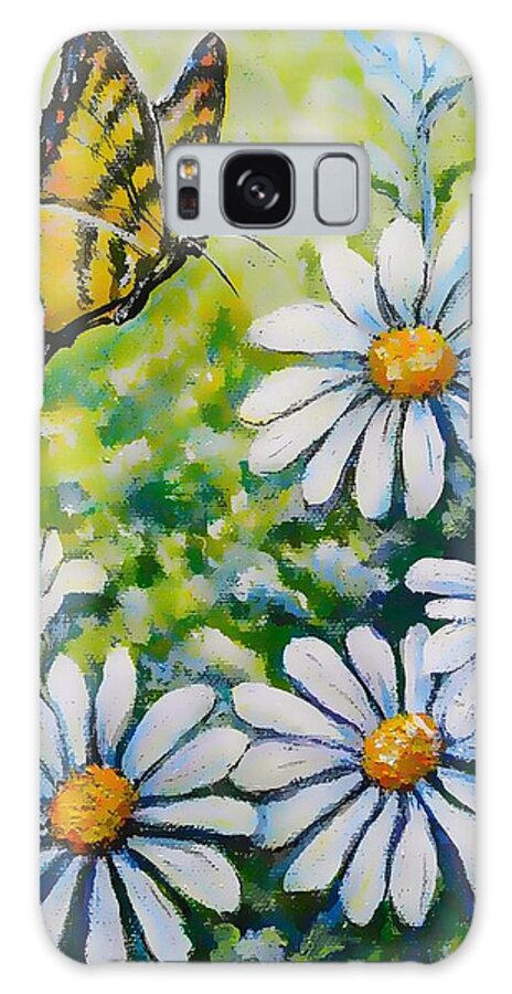 Butterfly Daisy Flower Galaxy Case featuring the painting Tiger and Daisies by Gail Butler