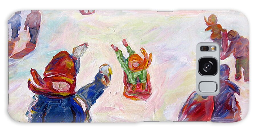 Children Tobagganing Galaxy Case featuring the painting Tobogganing by Naomi Gerrard