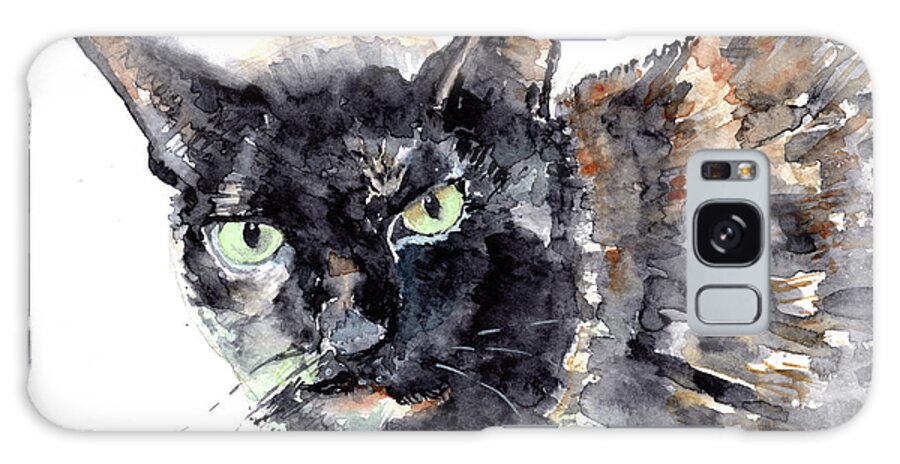Tortoiseshell Cat Galaxy Case featuring the painting Tortie Cat by Claudia Hafner