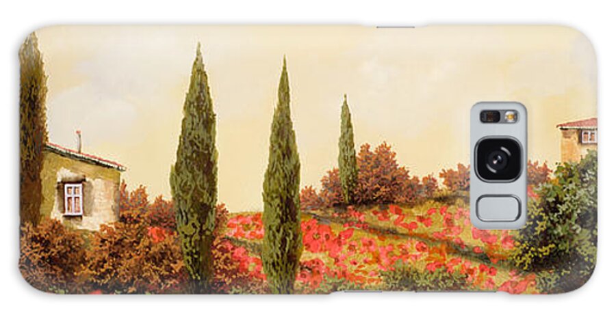 Landscape Galaxy Case featuring the painting Tre Case Tra I Papaveri Rossi by Guido Borelli