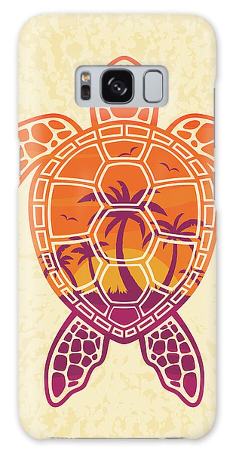 Palm Galaxy Case featuring the digital art Tropical Sunset Sea Turtle Design by John Schwegel