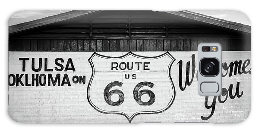 America Galaxy Case featuring the photograph Tulsa Oklahoma on US Route 66 Welcomes You - Black and White by Gregory Ballos