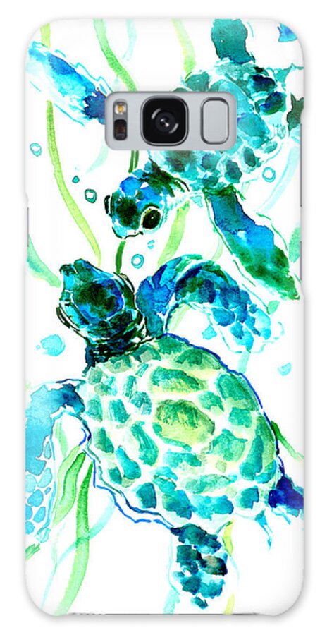 Sea Turtle Galaxy Case featuring the painting Turquoise Indigo Sea Turtles by Suren Nersisyan