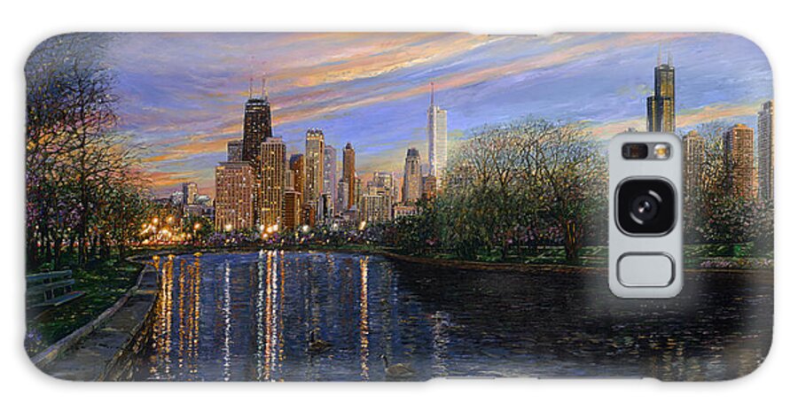 Chicago Evening Skyline Galaxy Case featuring the painting Twilight Serenity by Doug Kreuger