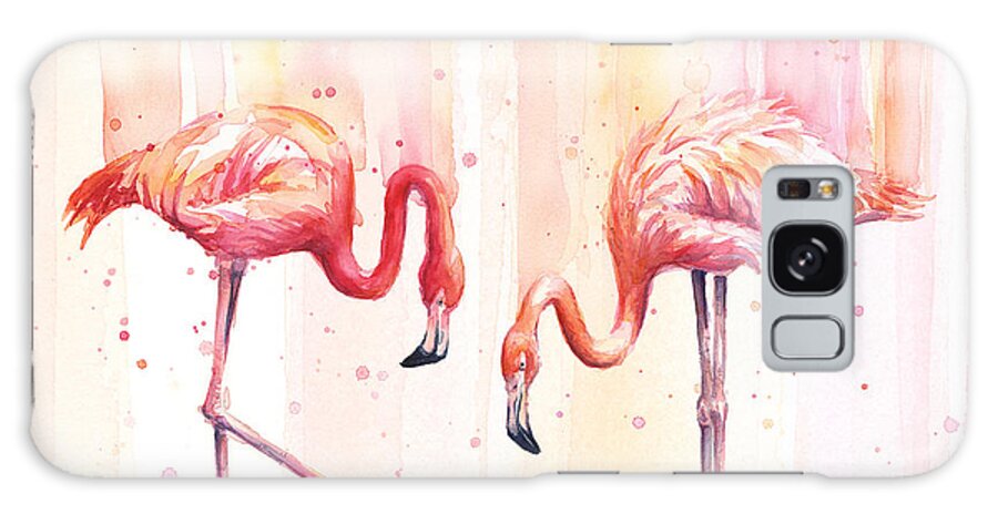 Flamingo Galaxy Case featuring the painting Two Flamingos Watercolor by Olga Shvartsur