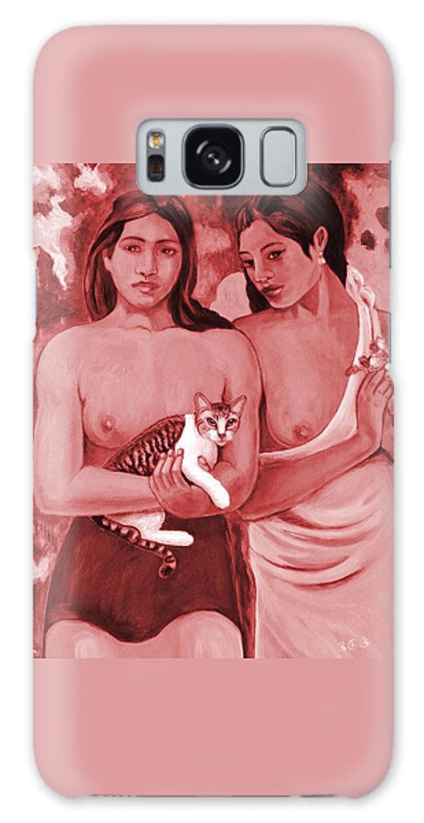 Tahiti Galaxy S8 Case featuring the digital art Two Girls and a Cat by George I Perez
