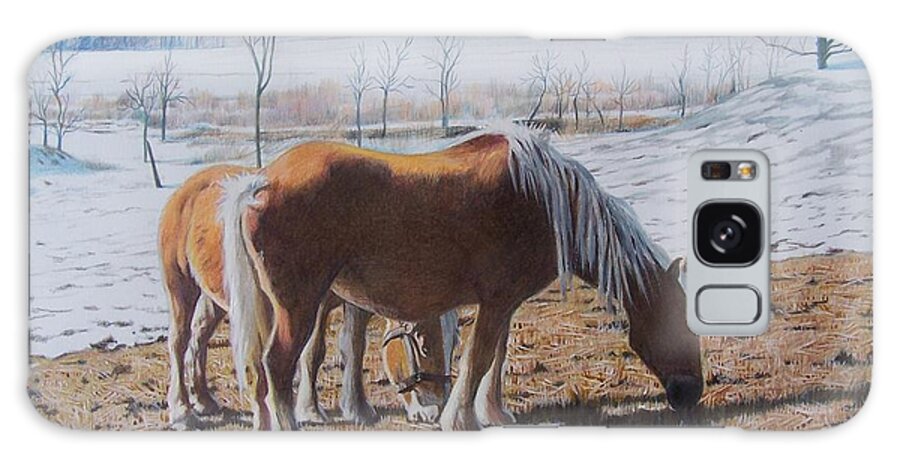Horses Galaxy S8 Case featuring the mixed media Two ponies in the snow by Constance Drescher