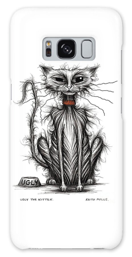 Ugly Kitten Galaxy Case featuring the drawing Ugly the kitten by Keith Mills