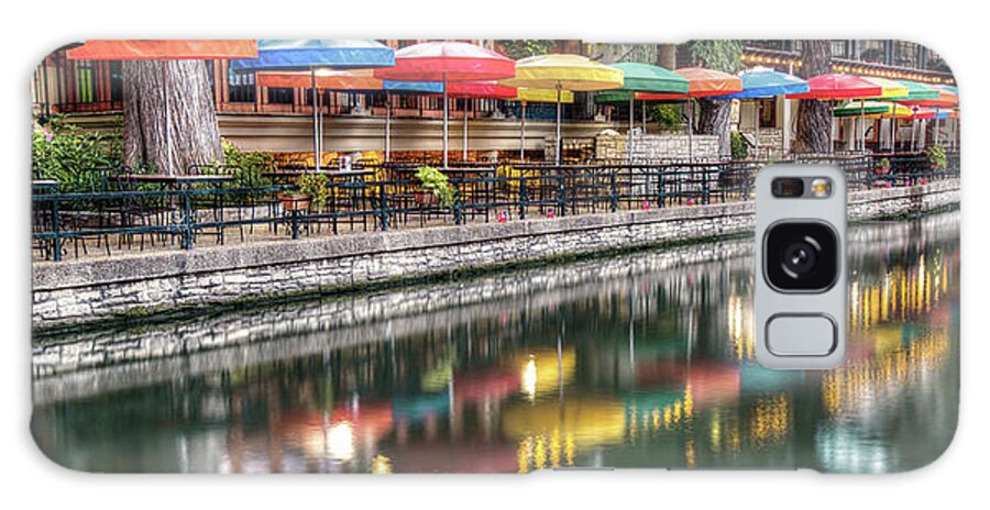 San Antonio Galaxy Case featuring the photograph Umbrella Reflections - San Antonio Riverwalk Panoramic by Gregory Ballos