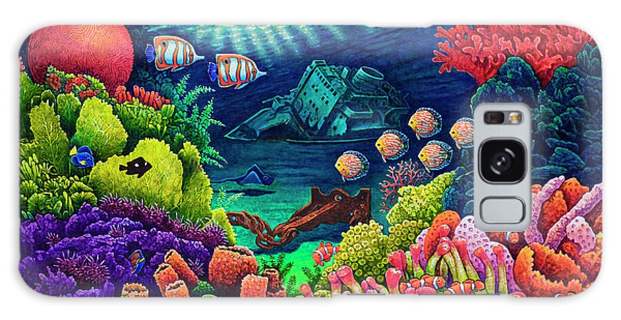 Sunken Ship Galaxy Case featuring the painting Undersea Creatures VII by Michael Frank