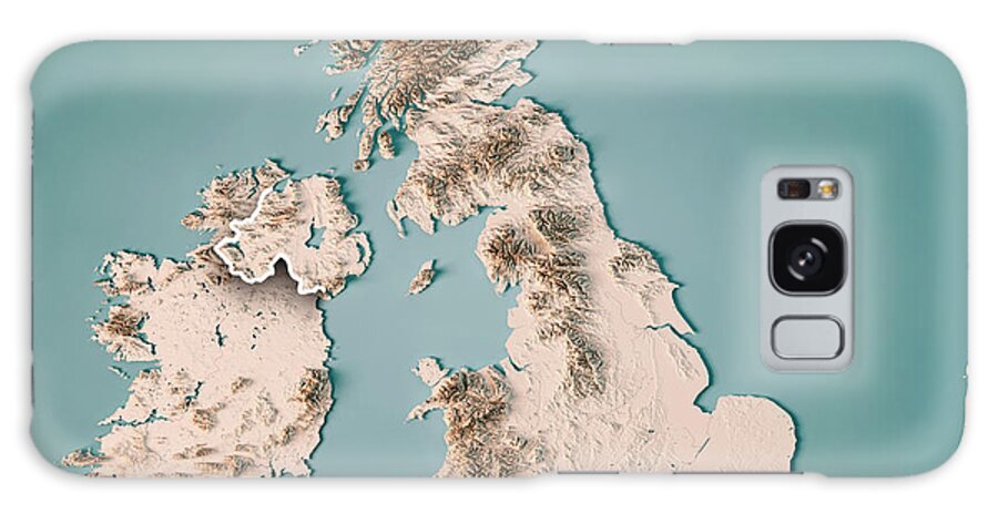 United Kingdom Galaxy Case featuring the digital art United Kingdom Country 3D Render Topographic Map Neutral Border by Frank Ramspott