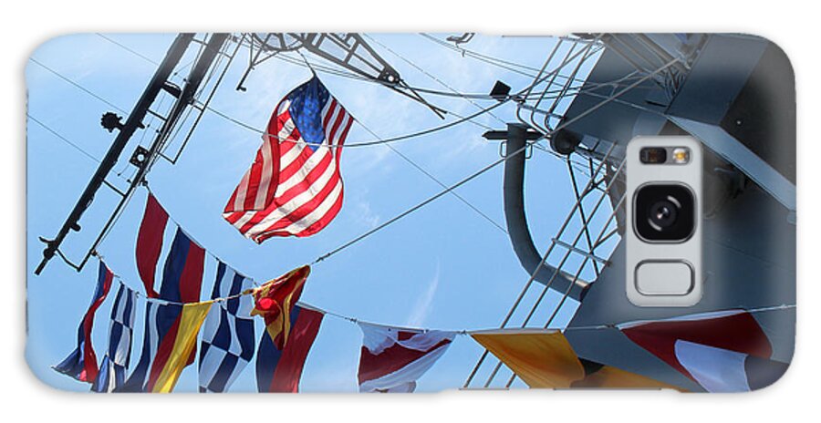 Uss Midway Ship Galaxy Case featuring the photograph USS Midway Flag by Cheryl Del Toro