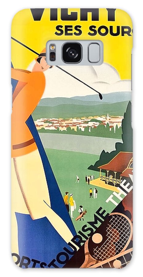 Vichy Galaxy Case featuring the painting Vichy, sport tourism, woman play golf by Long Shot