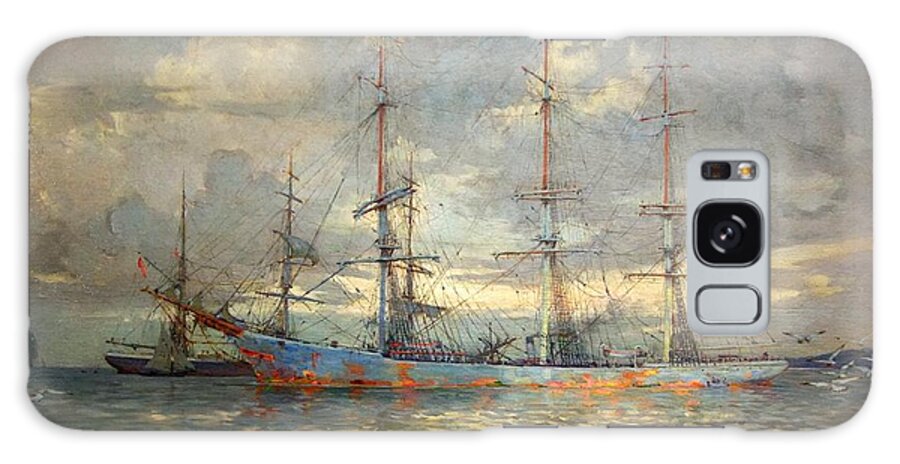 Frank Kelsey - View Of Schooners At Anchor In A Cornish Estuary Galaxy Case featuring the painting View of Schooners at Anchor in a Cornish Estuary by MotionAge Designs