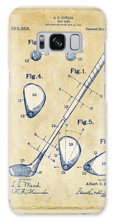 Golf Galaxy Case featuring the digital art Vintage 1910 Golf Club Patent Artwork by Nikki Marie Smith