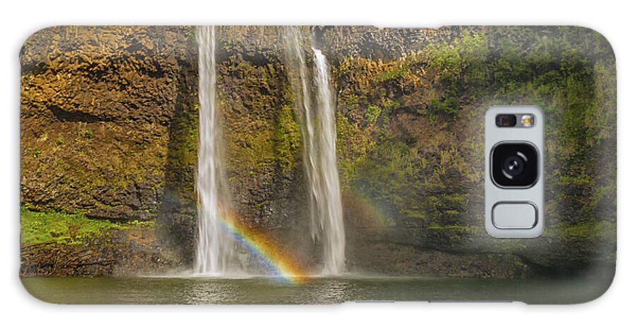 Wailua Falls Waterfall Double Rainbow Kauai Hawaii Galaxy Case featuring the photograph Wailua Falls Rainbow by Brian Harig
