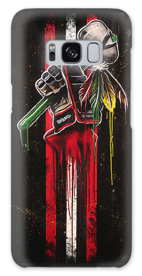 Chicago Blackhawks Galaxy Case featuring the mixed media Warrior Glove on Black by Michael Figueroa