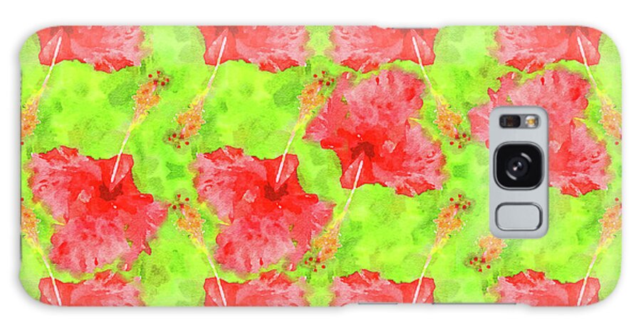 Hibiscus Galaxy Case featuring the digital art Watercolor Red Hibiscus Tropical Aloha Botanical by Beverly Claire Kaiya