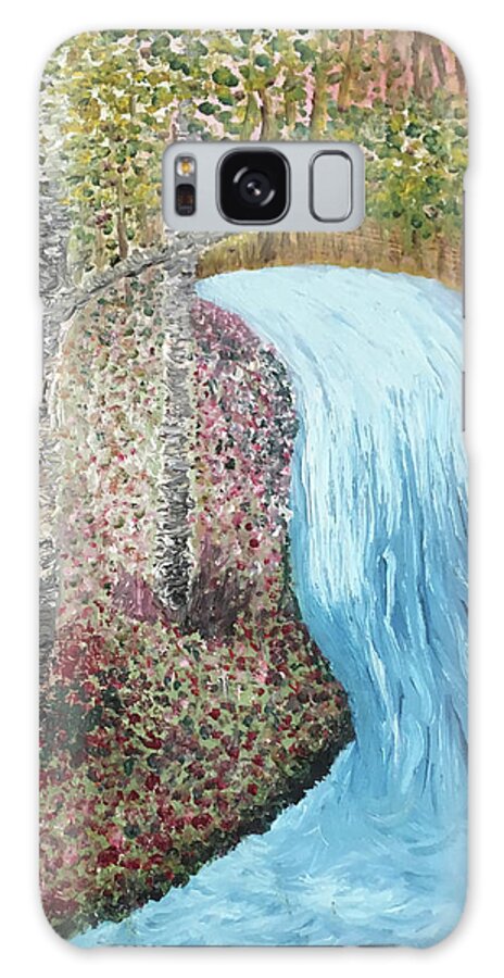 Waterfall Galaxy Case featuring the painting Waterfall and the 3 Birch Trees by Susan Grunin