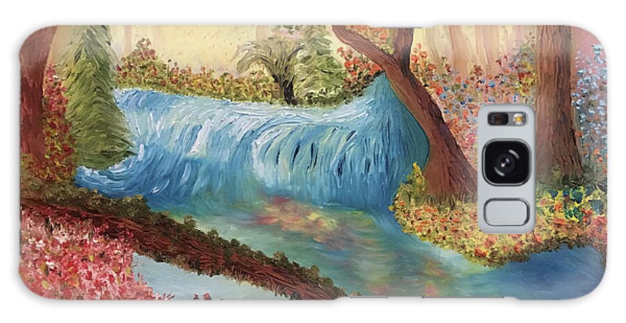 Springtime Galaxy Case featuring the painting Waterfall in Paradise by Susan Grunin