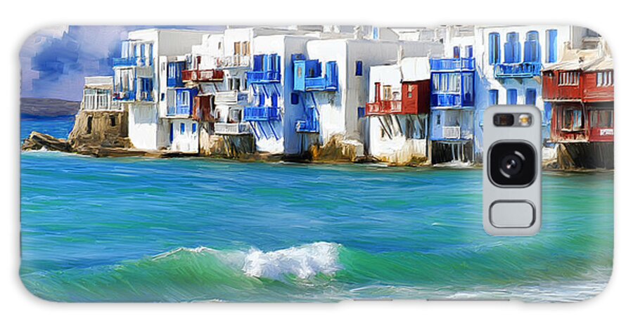 Waterfront At Mykonos Galaxy S8 Case featuring the painting Waterfront at Mykonos by Dominic Piperata