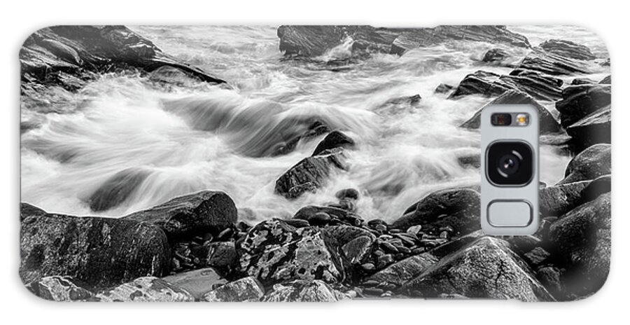 Black And White Galaxy Case featuring the photograph Waves Against a Rocky Shore in BW by Doug Camara