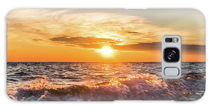 Landscape Galaxy Case featuring the photograph Waves Crashing With Suset by Lester Plank