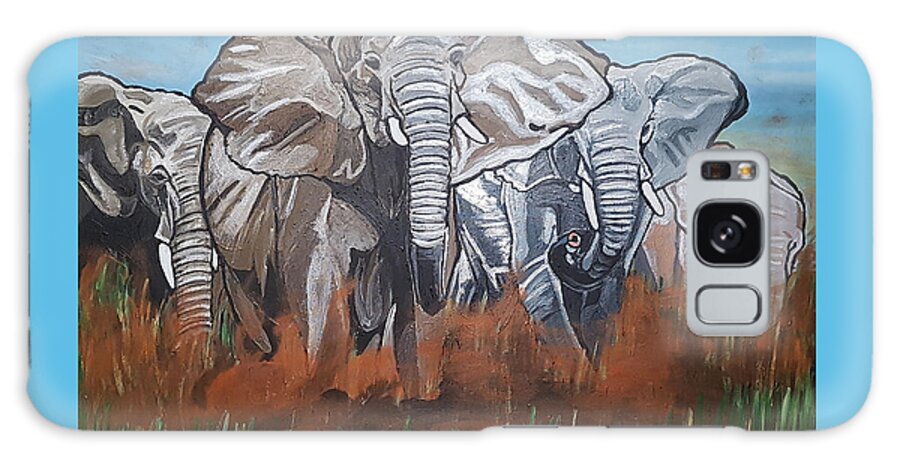 Elephants Galaxy Case featuring the painting We Ready For De Road by Rachel Natalie Rawlins