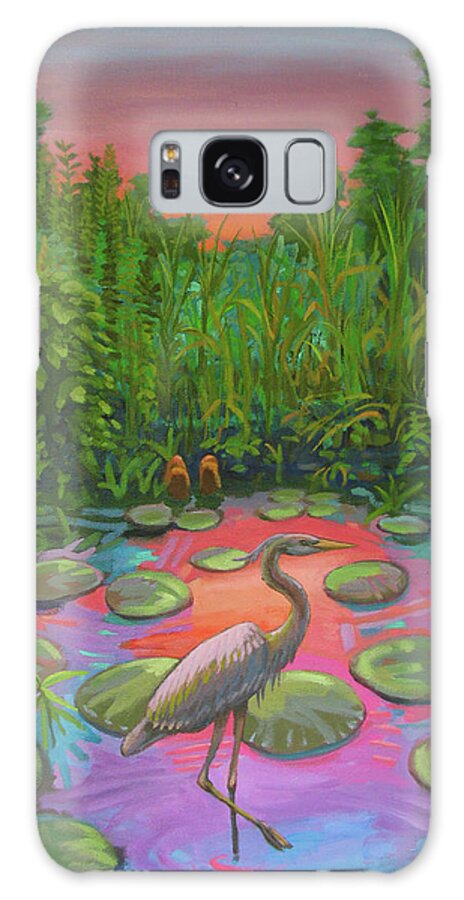 Heron Galaxy Case featuring the painting Wetland Sunset by Don Morgan