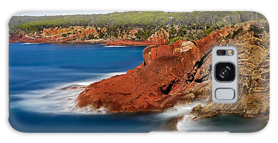 Coast Galaxy Case featuring the photograph Where Blue Water Meets Red Rock by Russell Brown