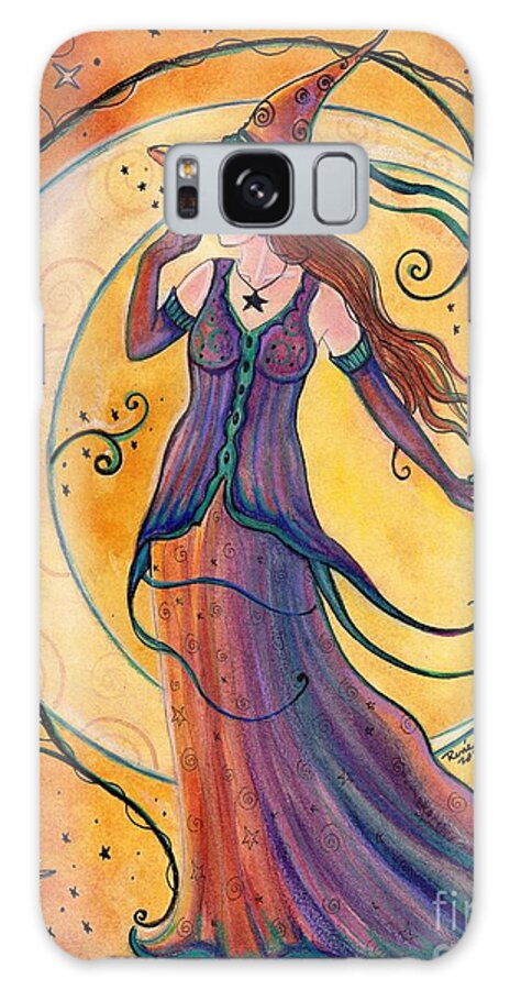 Halloween Witch Galaxy Case featuring the painting Whimsical Evening Witch by Renee Lavoie