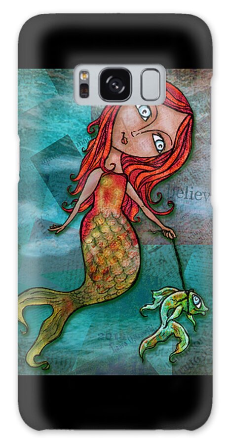 Mermaid Galaxy Case featuring the digital art Whimsical Mermaid Walking Fish by Laura Ostrowski