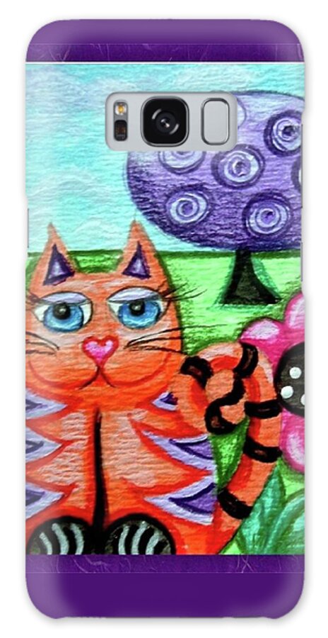 Kitty Galaxy Case featuring the painting Whimsical Orange Striped Kitty Cat by Monica Resinger