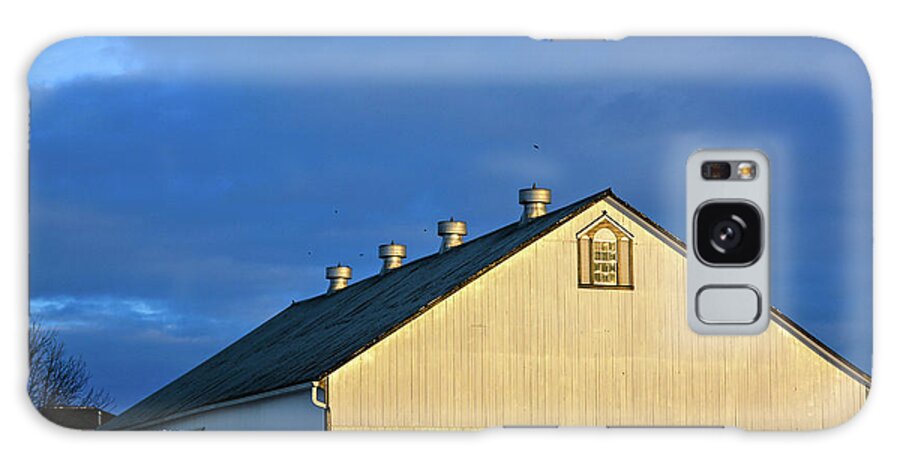 Amish Farm Galaxy Case featuring the photograph Petersheim's Barn on Blue by Tana Reiff