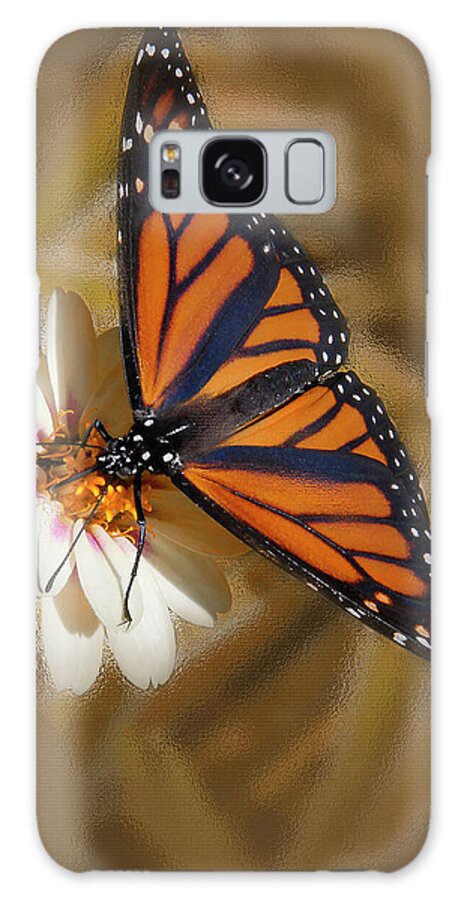 White Flower Galaxy Case featuring the photograph White Flower with Monarch Butterfly by Peg Runyan