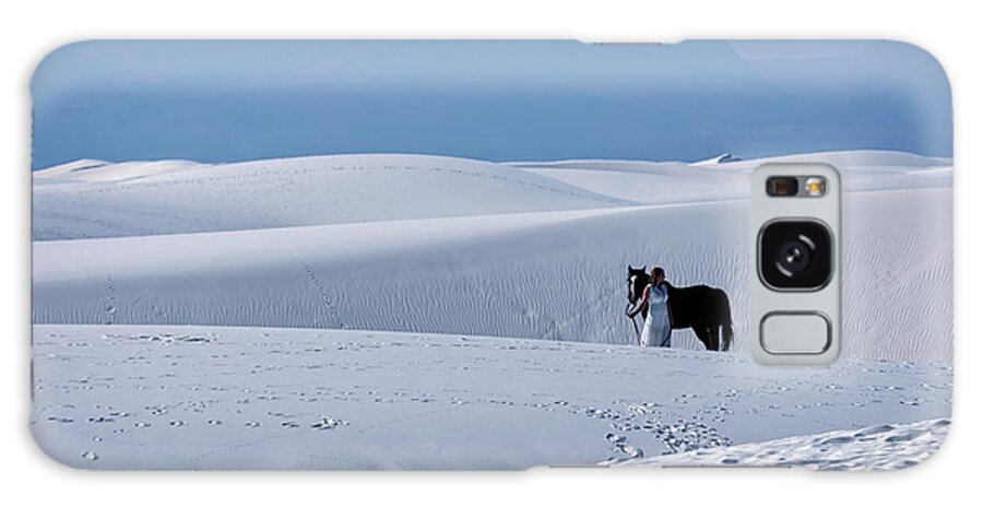 White Sands Galaxy Case featuring the photograph White Sands Horse and Rider #5b by Walter Herrit