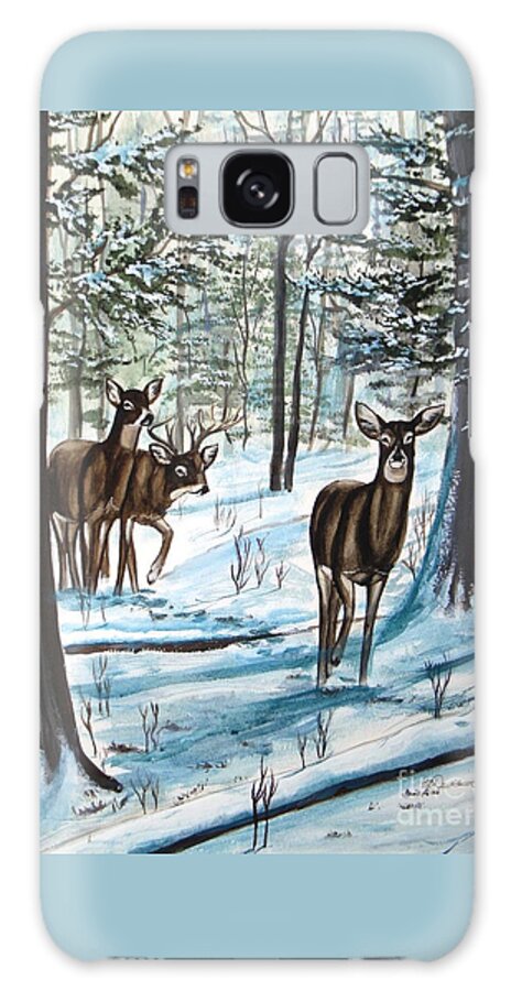 Deer Galaxy Case featuring the painting White Tail Deer in Winter by Pat Davidson