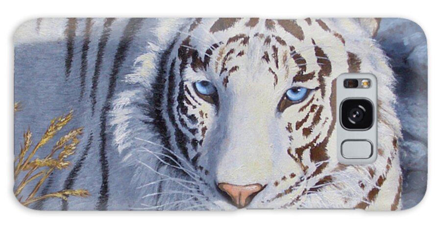 Cat Galaxy Case featuring the painting White Tiger - Crystal Eyes by Crista Forest