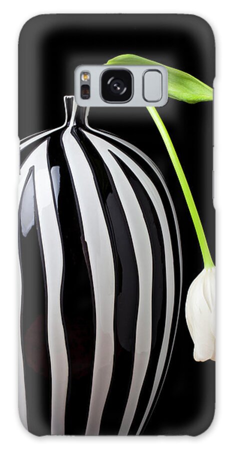 White Galaxy Case featuring the photograph White tulip in striped vase by Garry Gay