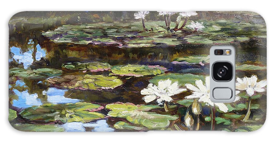 Tower Grove Park Galaxy Case featuring the painting White waterlilies in Tower Grove Park by Irek Szelag