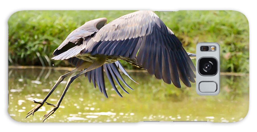 Great Blue Heron Galaxy Case featuring the photograph Wild Birds - Great Blue Heron Takes Flight by Kerri Farley
