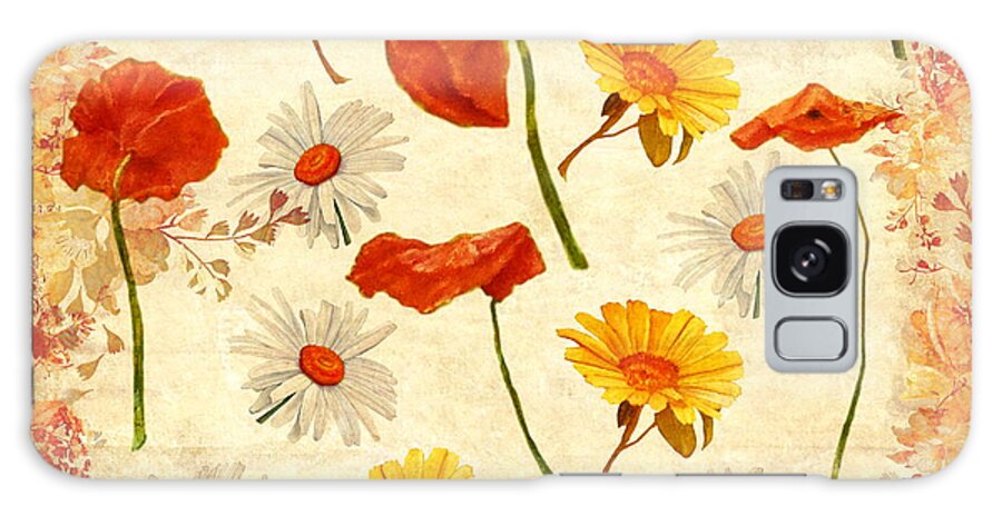 Wild Flowers Galaxy Case featuring the mixed media Wild Flowers Vintage by Angeles M Pomata