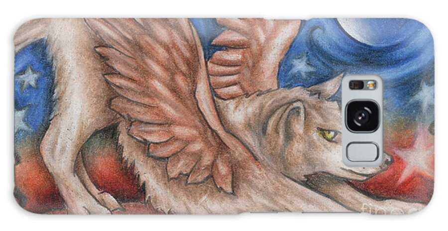 Wolf Angel Galaxy Case featuring the drawing Winged Wolf in Downward Dog Yoga Pose by Kristin Aquariann