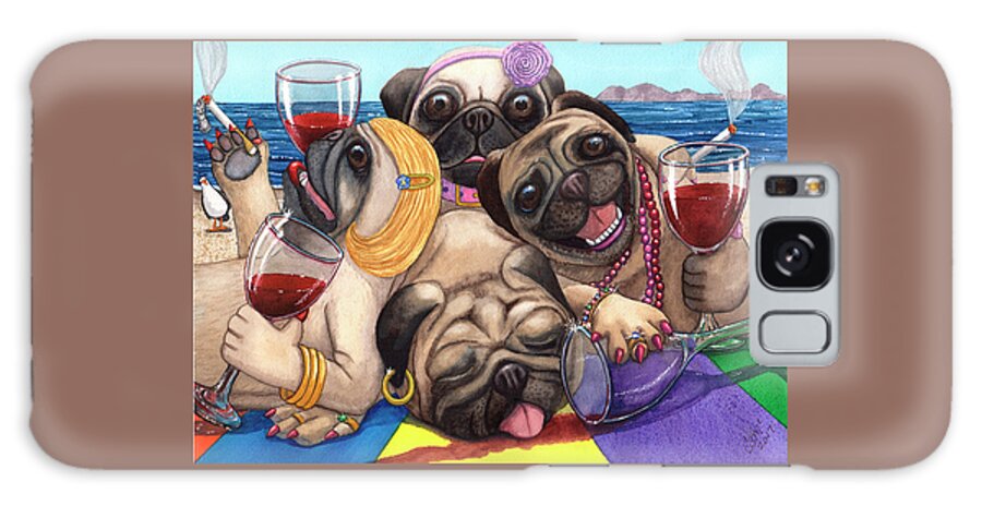 Wine Galaxy Case featuring the painting Wining Pile of Pugs by Catherine G McElroy