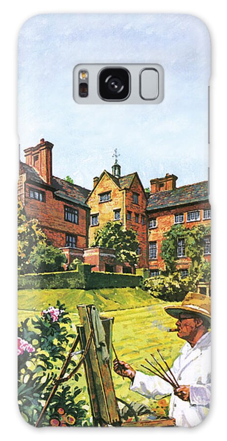 Winston Churchill Painting At Chartwell Galaxy Case featuring the painting Winston Churchill painting at Chartwell by Harry Green