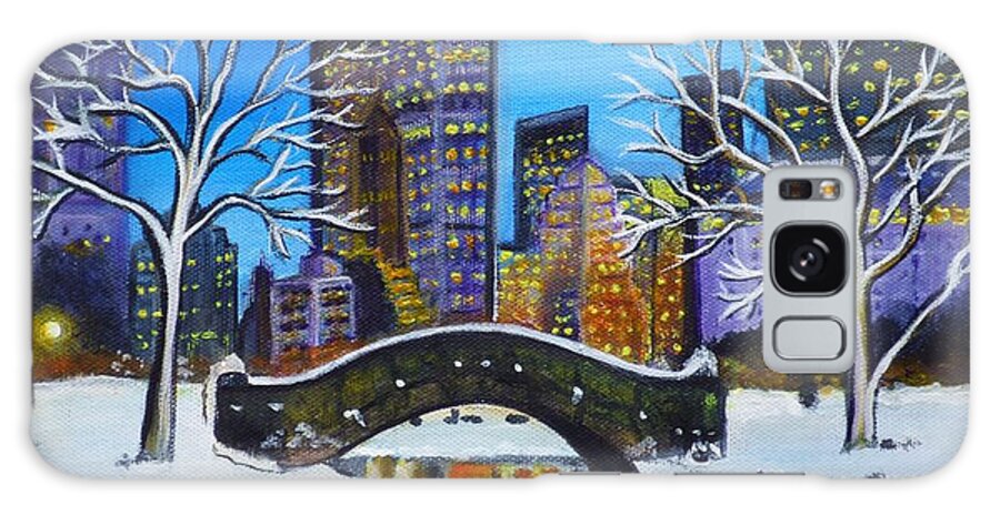 Winterlandscape Galaxy Case featuring the painting Winter in New York- Night Landscape by Manjiri Kanvinde