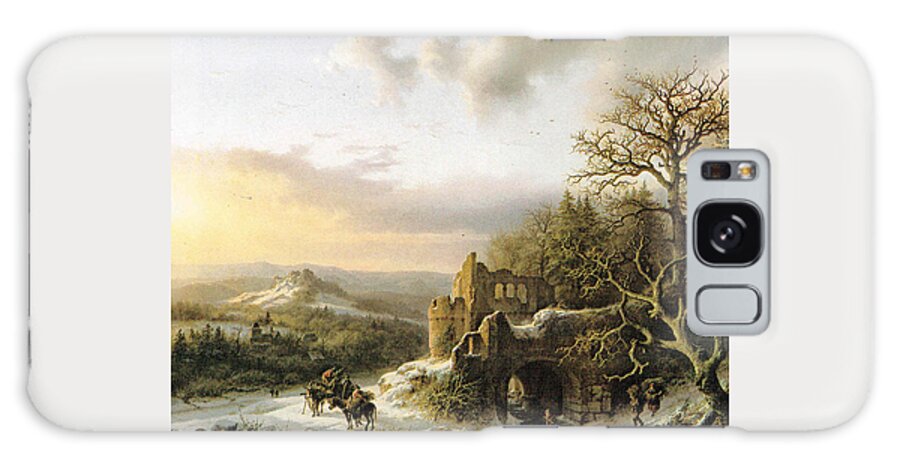 Winter Galaxy Case featuring the painting Winter Landscape with peasants gathering wood by Reynold Jay